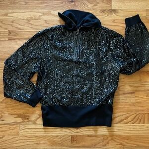 J Crew black sequin Zip Turtleneck NWT M